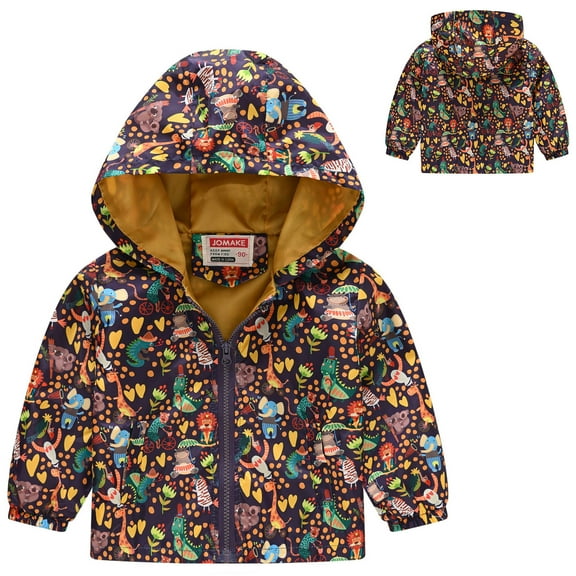 XQYLOS Toddler Boys Girls Waterpro𝗈f Hooded Jacket Cotton Lined Lightweight Windbreaker Rain Jacket Baby Raincoat Warm Outerwear