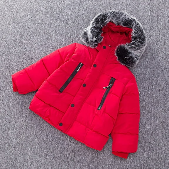 XQYLOS Toddler Boys Girls Winter Warm Hooded Down Puffer Jacket Coat with 𝖥aux F𝗎r Trim and Cotton Snowsuit, Baby Down Jacket for Cold Weather, Lightweight Insulated Outerwear Parka