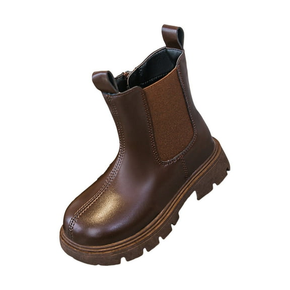 XQYLOS Toddler British Style Ankle Boots - Side Zipper Buckle Detail Round Toe Flat Sole Fashion Booties for Boys Girls Outdoor Play Comfortable First Walkers Shoes