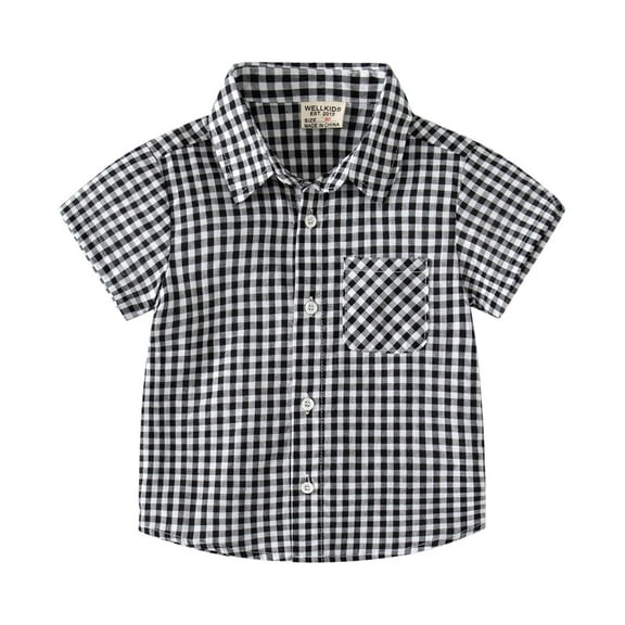 XQYLOS Toddler Checkerboard Patterned Blouse Kids Toddler Flannel Shirt Jacket Plaid Short Sleeve Lapel Button Down Shacket Baby Boys Girls Shirt Top Outwear