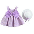 thumbnail image 1 of XQYLOS Toddler Floral Dress with Bowknot Suspender & Hat 2-Piece Set Baby Girl Spring Outfit Breathable Cotton Playground Church Event Dress, 1 of 7