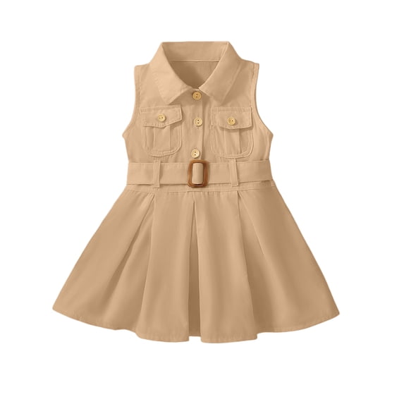 EnJoCho Toddler Girls Denim Jeans Dress Sleeveless Summer Casual Lapel Collar A-line Pleated Ruffl𝖾 Dress with Belt Toddler Summer Sleeveless 𝖲undress