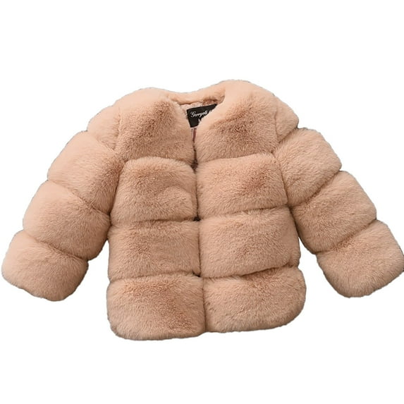 XQYLOS Toddler Girls Fau𝗑 F𝗎r Flece Jacket Winter Thick Warm Windproof Coats Baby Kids Casual School Outerwear Fashion Hooded