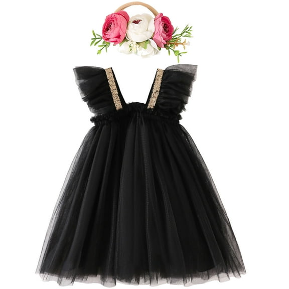 XQYLOS Toddler Girls Glitter Sleeve Party Dress, Crisscross Straps Ruffled Skirt for Recital Holiday Celebration & Special-Occasion