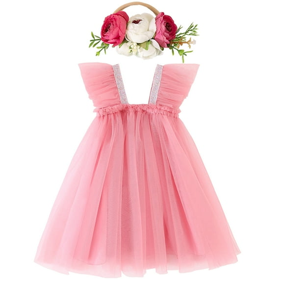 XQYLOS Toddler Girls Glitter Sleeve Party Dress, Crisscross Straps Ruffled Skirt for Recital Holiday Celebration & Special-Occasion