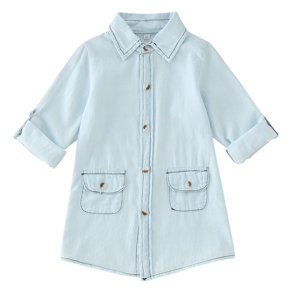 XQYLOS Toddler Girls Long Sleeve Denim Dress Solid Color Princess Playwear Classic Jean Style Everyday Casual Outfit