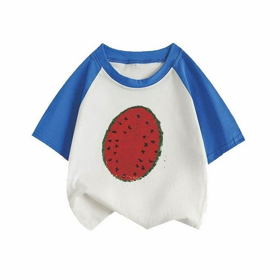 XQYLOS Toddler Kids Boys Girls Flip Sequins T-Shirt Watermelon Print Short Sleeve Summer Top for Children Clothes
