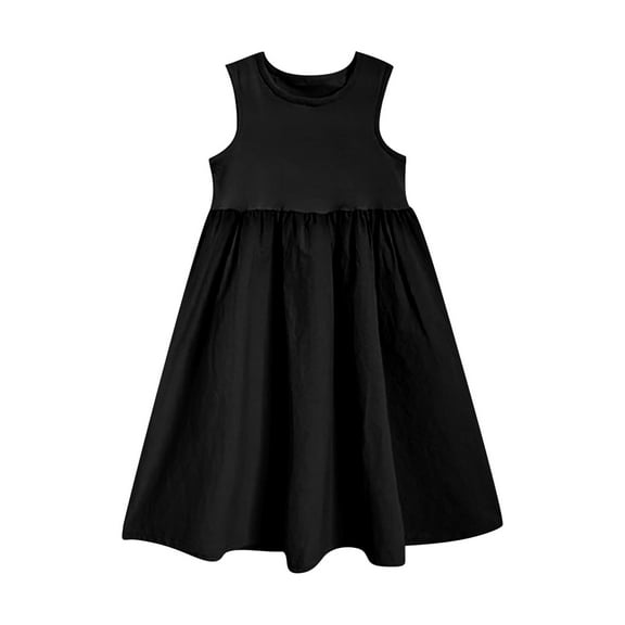 XQYLOS Toddler Sleeveless Sundress Solid Color Princess Skirt Lightweight Casual Beach Dress for Holiday Photoshoots Playdates & Summer Vacations (6-7 Years,Black)