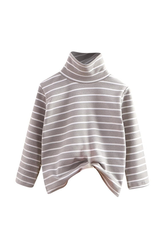 Toddler Thermal Tops Fleece Baselayer Long Sleeve Shirt Striped Turtleneck Undershirt for Little Boys Girls Winter