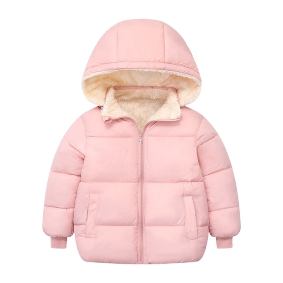 XQYLOS Toddler Winter Parka Fau𝗑 F𝗎r Trim Hooded Puffer Coat Thick Flece Jacket with Pockets Warm Outerwear for Baby