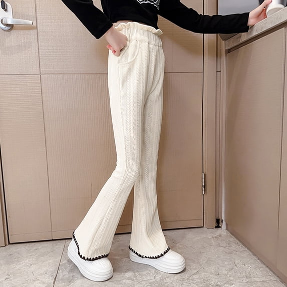 XQYLOS Tollder Girl High Elastic Waist Flare Leg Pants Casual Long Bell Bottom Trousers Girls Retro Flare Pants Junior Bell Bottom Jeans Junior Wide Leg Flare Jeans