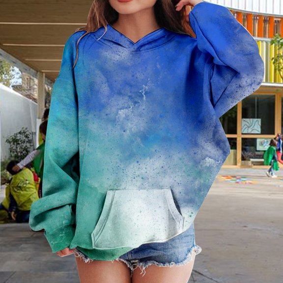 XQYLOS Trendy Prep𝗉y 𝖸𝟤𝖪Oversized Hooded Sweatshirt for Teen Girls, Cute Cozy Gradient Long Sleeve Pullover Hoodies Fashion Fall Winter