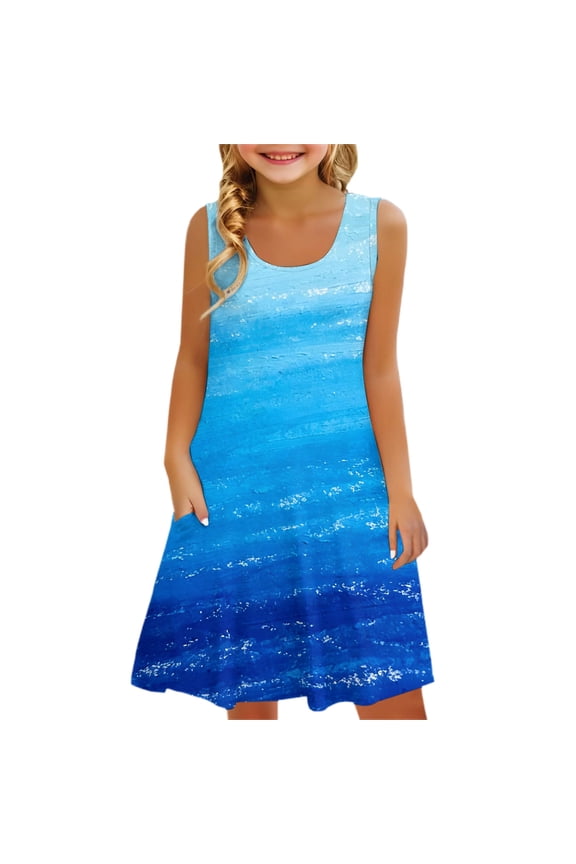 Tween Girls Ombre Dress Sleeveless š„lowy A Line Sundress Casual Elegant Gradient Vest Kids Beach Wedding Party Outfit
