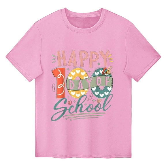XQYLOS Tween Girls' Round Neck T-Shirt Girls' Oversized Shirt IN MY 100 DAYS OF SCHOOL Novelty Printed Top Children's Casual Loose Short Sleeve T Shirt