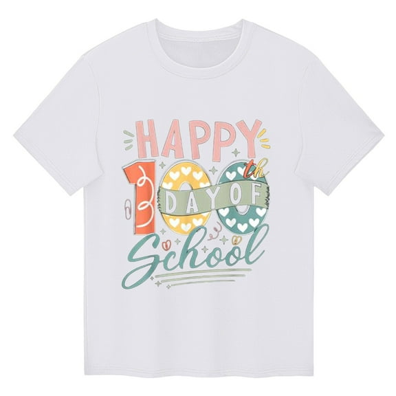 XQYLOS Tween Girls' Round Neck T-Shirt Girls' Oversized Shirt IN MY 100 DAYS OF SCHOOL Novelty Printed Top Children's Casual Loose Short Sleeve T Shirt