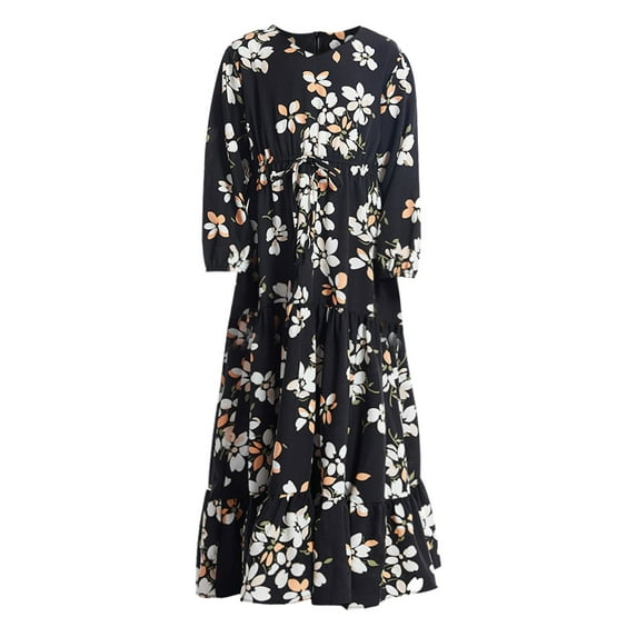 XQYLOS Vintage Floral Girls Dress Long Sleeve Elastic Cuff Spring/Summer/Fall Tiered Skirt Design Breathable Cotton Play Clothes Adjustable Waistband