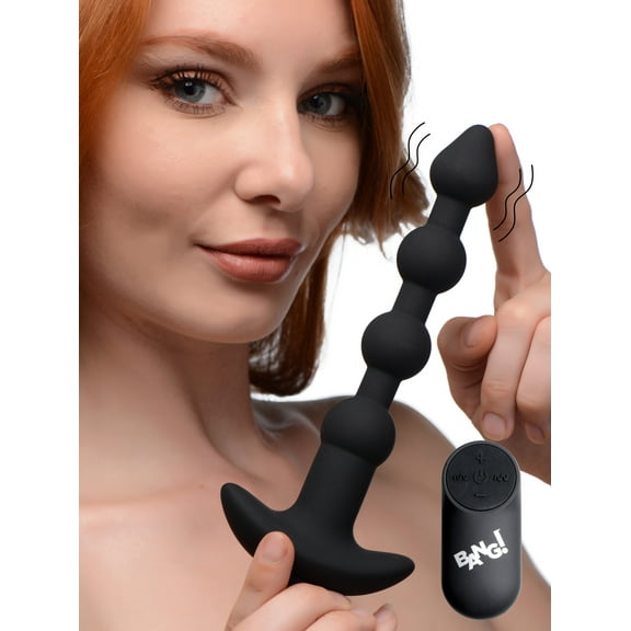 Bang! 28X Vibrating Silicone Anal Beads w/Remote Control - Black