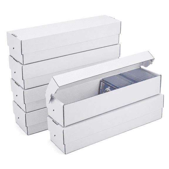 XRACV Trading Card Storage Box 6 pack 1200 count with Lid, White Corrugated Cardboard Sports Card Storage Box for TCG/Magic/Mtg Storage and Collection, Horizontal