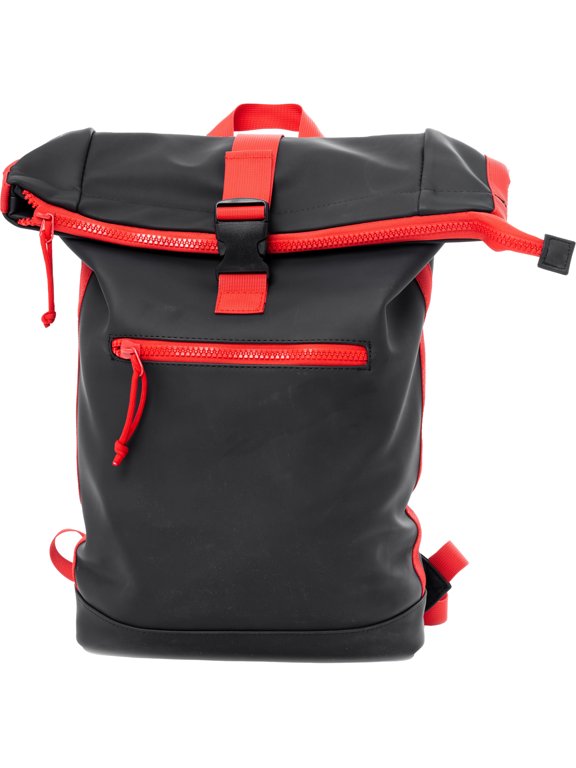 JEANS Mens Waterproof Expandable Roll Top Backpack, Black/Red, OS