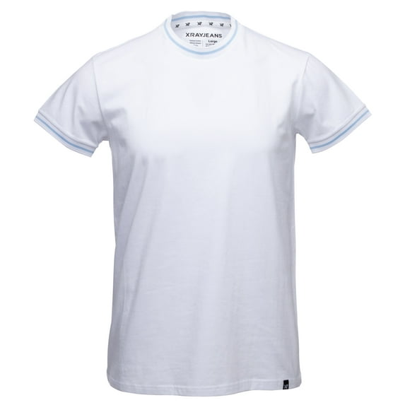 XRAY JEANS Men's Athletic Slim Fit Ribbed Crewneck T-Shirt, Soft Stretch Performance Cotton Solid Color Tee for Men, White/Bright Sky Blue, Size X-Large