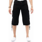 X RAY Mens Belted Tactical Cargo Long Shorts 18" Inseam Below Knee Length Multi Pocket 3/4 Capri Pants 38 Black