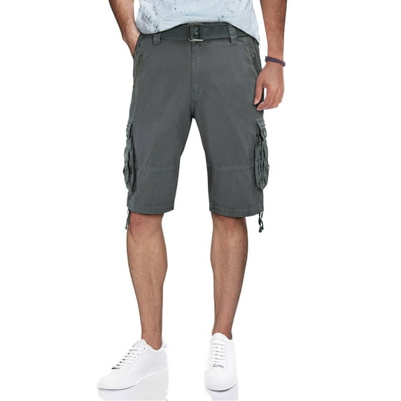XRAY Men's Belted Tactical Cargo Shorts 12.5" Inseam Knee Length Shorts, Grey, Size 40