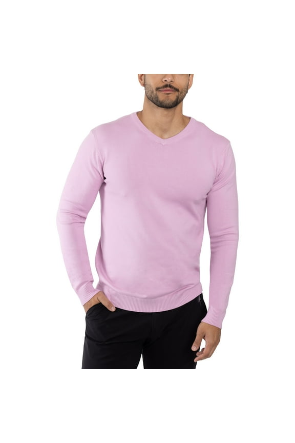 JEANS Mens Basic V-Neck Sweater Pullover, Pale Pink, 3XL