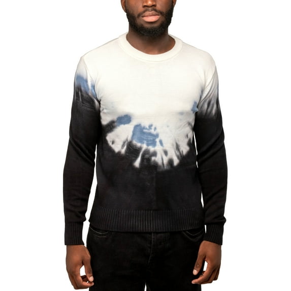 X RAY JEANS Mens Tie Dye Crewneck Sweater, Black/Blue/White, 2XL