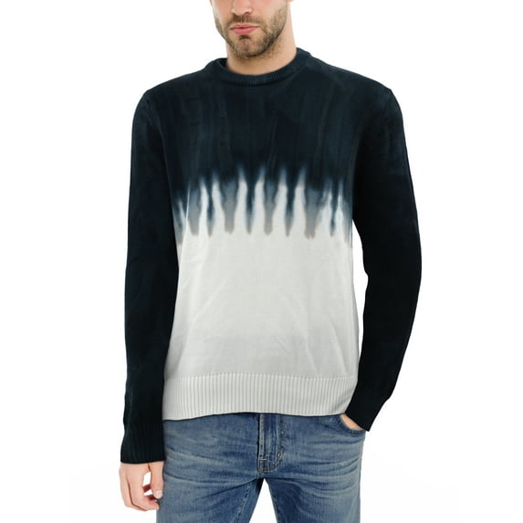 XRAY Pullover Crewneck Cotton Tie Dye Knit Sweater, Sweatshirt for Men, Women, Couple, Black White - Colorblock, Large