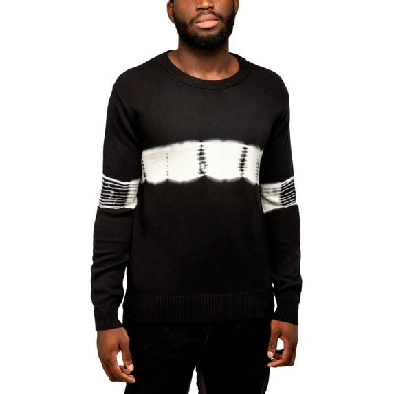 X RAY JEANS Mens Tie Dye Crewneck Sweater, Black/White, S