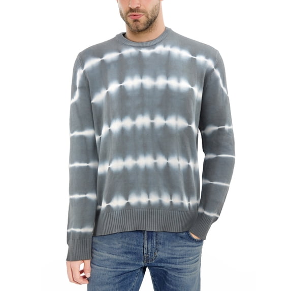 XRAY Pullover Crewneck Cotton Tie Dye Knit Sweater, Sweatshirt for Men, Women, Couple, Grey/White - Stripe, X-Large
