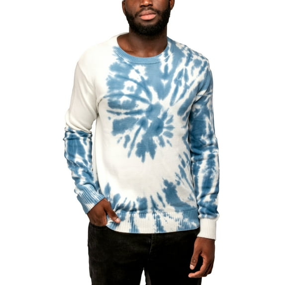 X RAY JEANS Mens Tie Dye Crewneck Sweater, Navy/White, S