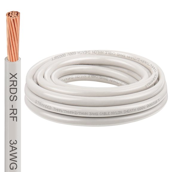 XRDS -RF 3AWG THHN Electrical Wire 10FT Stranded Bare Copper Conductor with PVC and Nylon Insulation, Heat and Oil Resistant Cable for Indoor & Outdoor Wiring