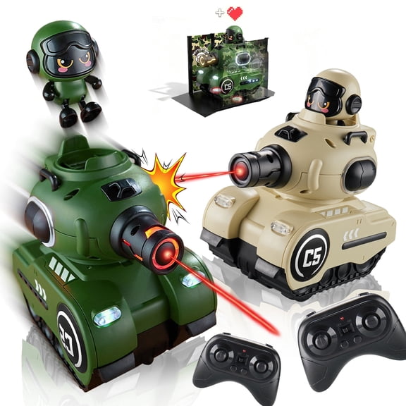 XRELIATECH 2Pack RC Battle Tanks, 2.4GHz Remote Control Fighting Cars with Ejecting Infrared Robots, Bumper Car Mode, Blood Regeneration Hub, Army Military Toy Gift for Boys Girls Ages 612