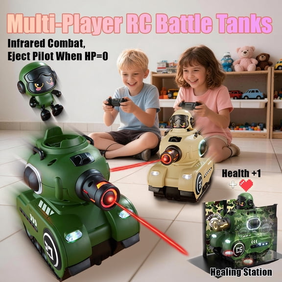XRELIATECH 2‑Pack RC Battle Tanks, 2.4GHz Remote Control Fighting Cars with Ejecting Infrared Robots, Bumper Car Mode, Blood Regeneration Hub, Army Military Toy Gift for Boys Girls Ages 6‑12