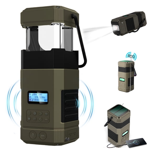 XRELIATECH 2026 Solar Speaker with Lantern, Waterproof Portable Bluetooth Speaker with 15W HD Stereo,3 Charging Modes-Type-C/Solar/Hand Crank, SOS Alarm, FM/AM Radio for Outdoor Camping Hiking