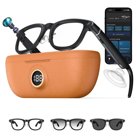 XRELIATECH AI Smart Glasses with Charging Case,8MP Camera Smart Glasses for Men Women,1200P Video Recording,Open-Ear Bluetooth Glasses with Real-Time Translation&AI Voice Control for Meetings Travel