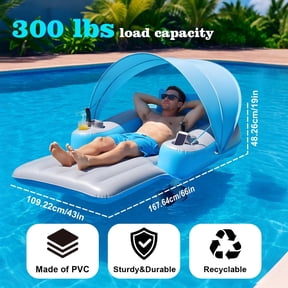 XRELIATECH Motorized Pool Lounger, Pool Float with Detachable Sun Canopy, 360-Degree Rotatable Electric Propeller, Heavy Duty PVC Floating Pool Raft, Max 300lbs