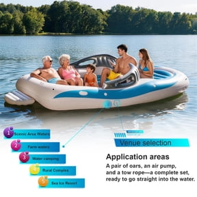 XRELIATECH Inflatable Floating Island Boat Raft,Heavy Duty Water Row Bed | Portable for 6 People Boat Outdoor Party Inflatable Kayak Rafting, for for Pool Beach River Summer Party