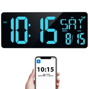 XREXS Large Digital Wall Clock with Bluetooth, 16.5 in Large Display Wall Clock with Temperature/Date/Week