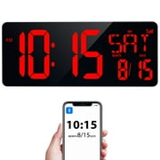 XREXS Large Digital Wall Clock with Bluetooth, 16.5 in Large Display Wall Clock with Temperature/Date/Week