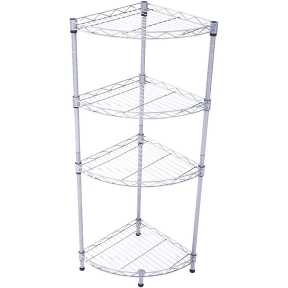 XRG 4 Tier Modern Heavy Duty Corner Shelf, Adjustable Metal Wire Shelf, Kitchen Corner Display Storage Rack, Office, Living Room, Bedroom, Small Space (Silver Gray)