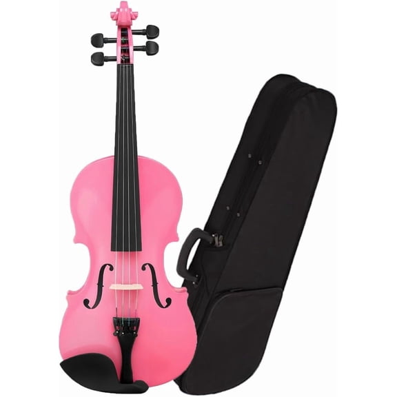 XRG Acoustic Violin, Solid Wood Fiddle with Bow Case Rosin, Stringed Musical trument Violin for Beginner(1/4, Pink)