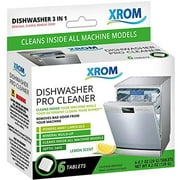 XROM Dishwasher Pro Cleaner 3 in 1 Formula, Removes Odors, Removes Hard Water Stains, Powerful Descaling, 6 Treatments (Lemon Scent)