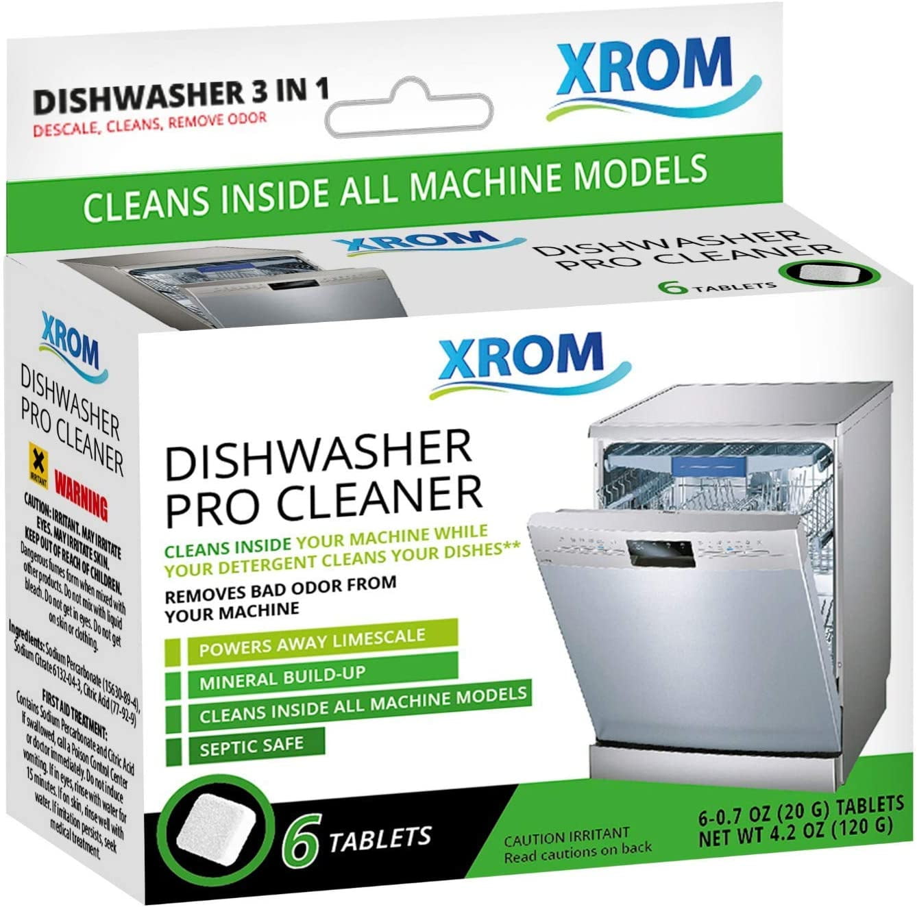 XROM Dishwasher Pro Cleaner and Descaler, Removes Odors & Hard Water