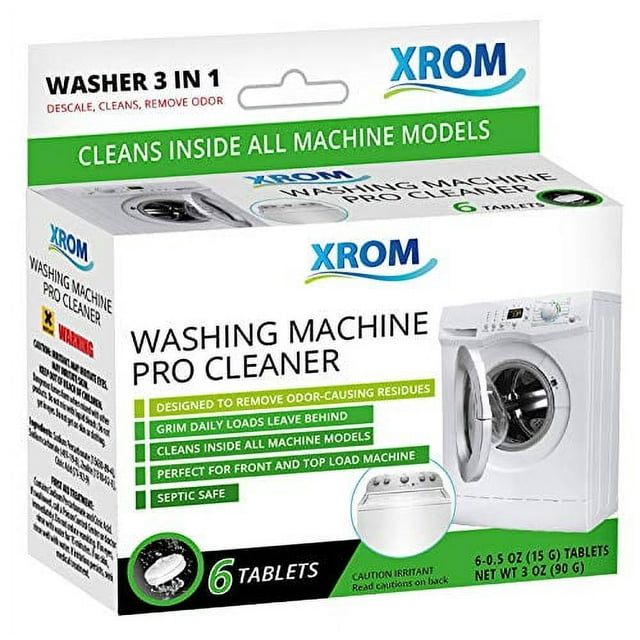 XROM High Efficiency Professional Washing Machine Cleaner Tablets 3 in 1 Formula, Washer Deep Cleaning, Remove And Dissolve Odor, Powerful Descaler For Front and Top Load Washers, 6 Tablets Count.