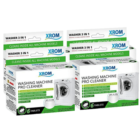 XROM Natural Washer Cleaner 3 in 1 Formula - Removes Odors, Limescale & Detergent Build-Up, Removes Hard Water Stains, For Front and Top Load, 6 Ct (Lemon) - Set of 4