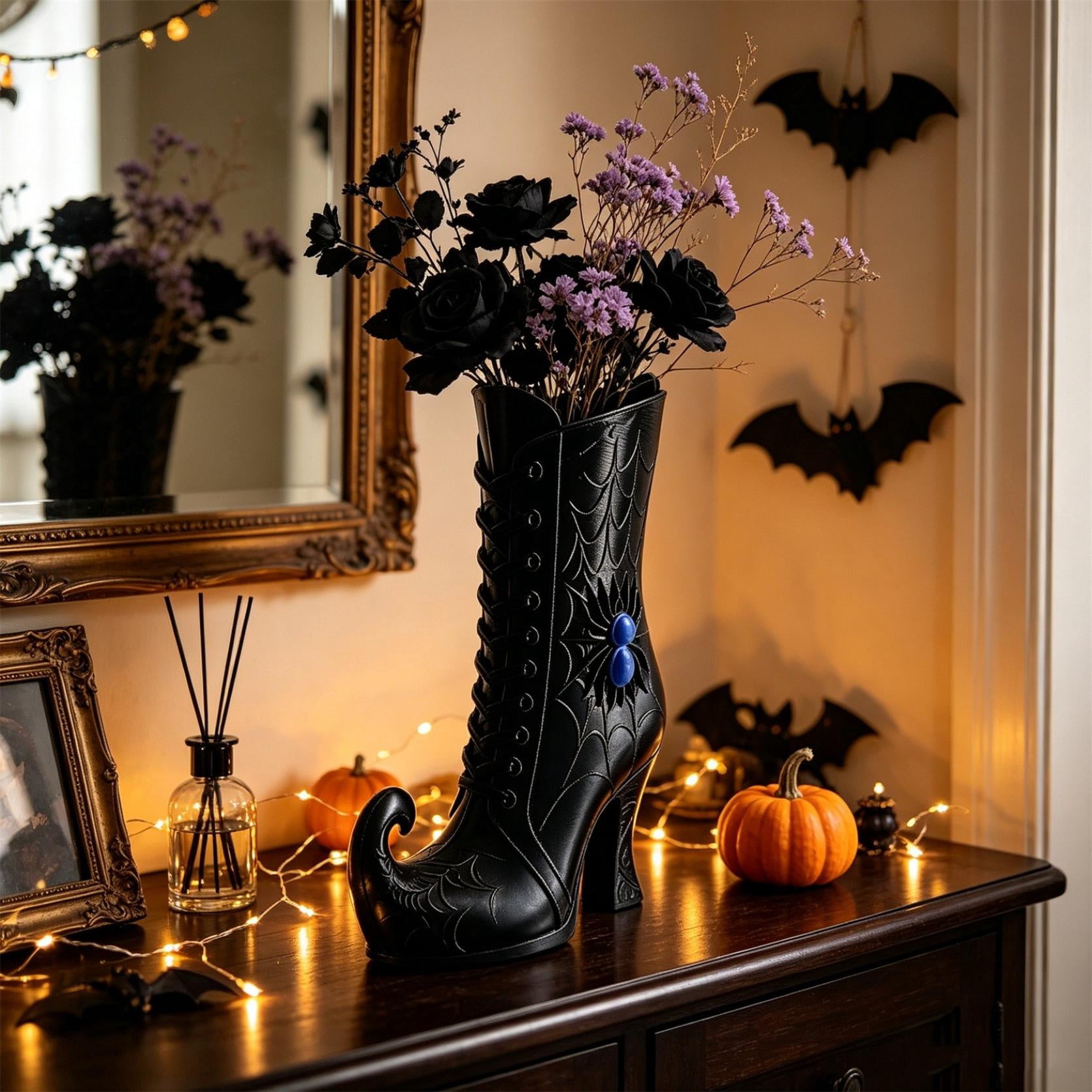 Bot Vase XRSIUX Gothic Witch Boot Vase, Petg Resin Flower, Embossed Spiderweb ...