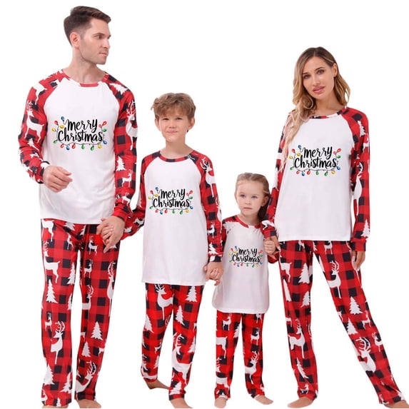 XRSKRS Family Matching 2PCS Sets Merry Christmas Graphic Tops and Trendy Plaid Long Pants Winter Holiday Comfy Outfits,Letter Printed,12Y