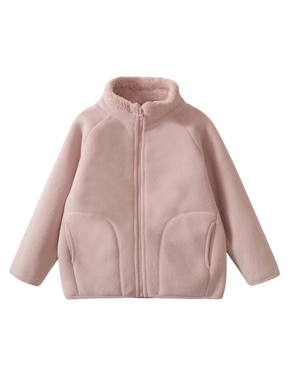 Girls Fuzzy Fleece Jacket Full Zip Mock Neck Outerwear Winter Sherpa Lined Warm Coat Soft Comfy Raglan Long Sleeve Tops with Pocket
